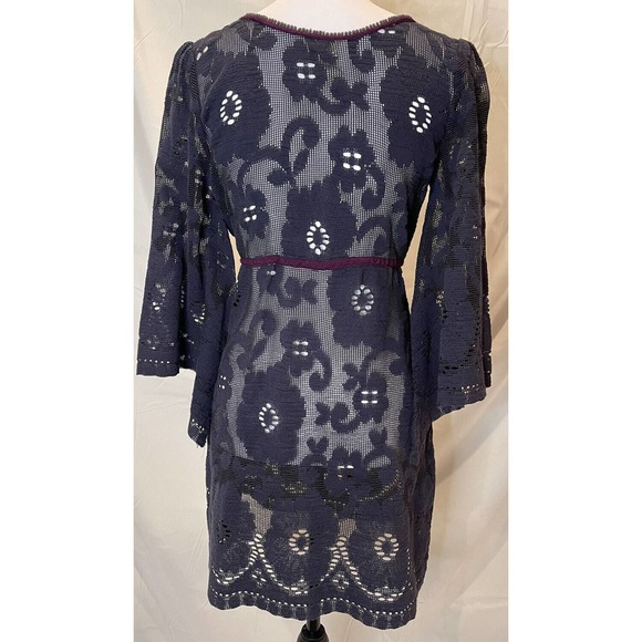 Free People womens Lace Boho Dress Cover Up Size Small zipper blue beach flare - Picture 8 of 10